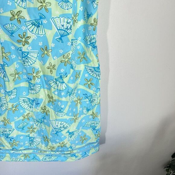 Lilly Pulitzer Vintage Printed Mini Dress 2 Green Japanese Fan Floral Print READ - Picture 2 of 8